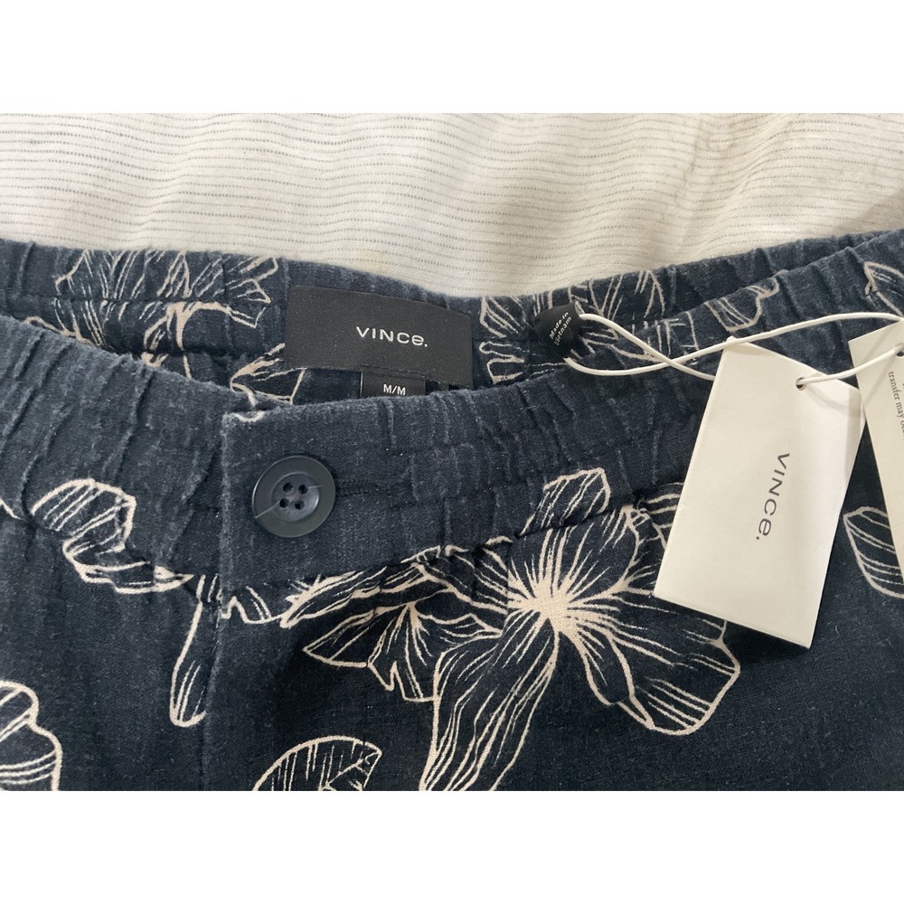 Vince Mens Navy Floral Linen Viscose Elastic Waist Shorts M M00892740 - Picture 2 of 8